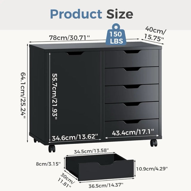 5-Layer Wooden Filing Cabinet with Wheels & Adjustable Shelves – Home Office Storage