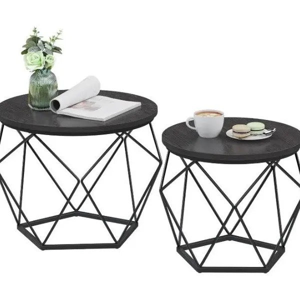 Modern geometric style coffee table set (2-piece), round stackable side table with hidden storage space