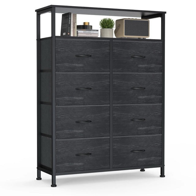 Fabric Dresser with 8 Drawers & Open Shelf – Tall Storage Cabinet for Bedroom & Closet Organization