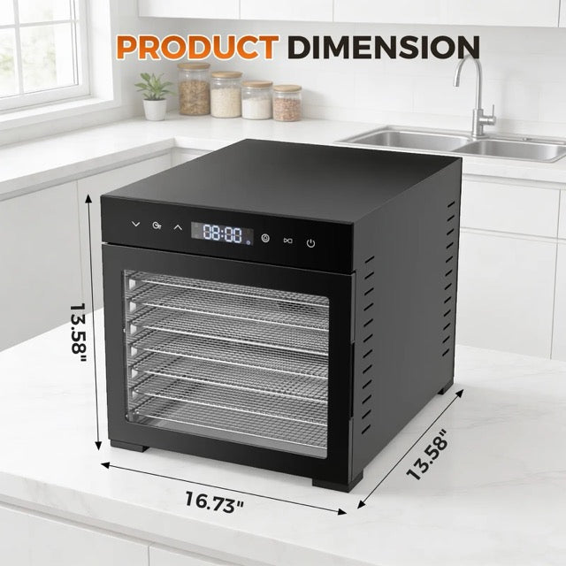 8-Tray Stainless Steel Food Dehydrator with Digital Touch Controls