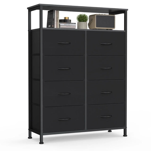 Fabric Dresser with 8 Drawers & Open Shelf – Tall Storage Cabinet for Bedroom & Closet Organization