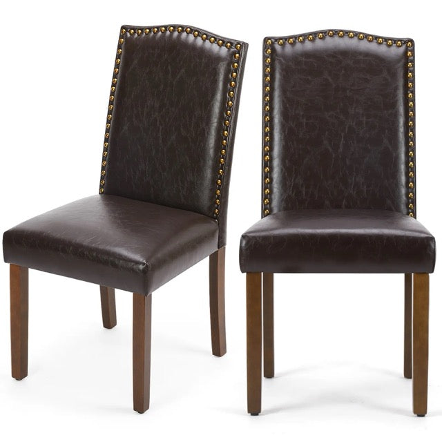 Modern Upholstered Dining Chairs Set of 2 – Armless with Nailhead Trim & Solid Wood Legs