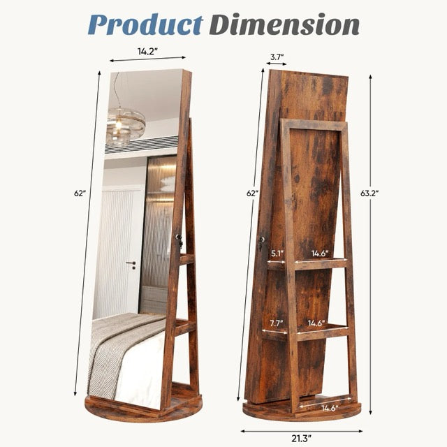 47.2-Inch Wall- and Door-Mounted Jewelry Cabinet with Full-Length Mirror, LED Lights & Large Storage