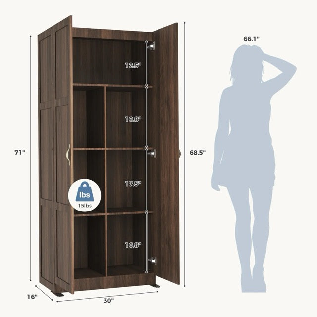 71-Inch Wooden Storage Cabinet | 4-Tier Freestanding Organizer for Home