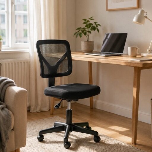 Armless Mesh Back Desk Chair – Ergonomic Low-Back Swivel Chair with Adjustable Height, 5 Colors