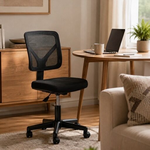 Armless Mesh Back Desk Chair – Ergonomic Low-Back Swivel Chair with Adjustable Height, 5 Colors