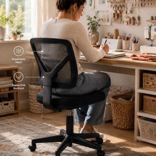 Armless Mesh Back Desk Chair – Ergonomic Low-Back Swivel Chair with Adjustable Height, 5 Colors