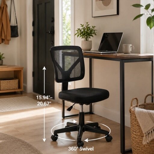 Armless Mesh Back Desk Chair – Ergonomic Low-Back Swivel Chair with Adjustable Height, 5 Colors