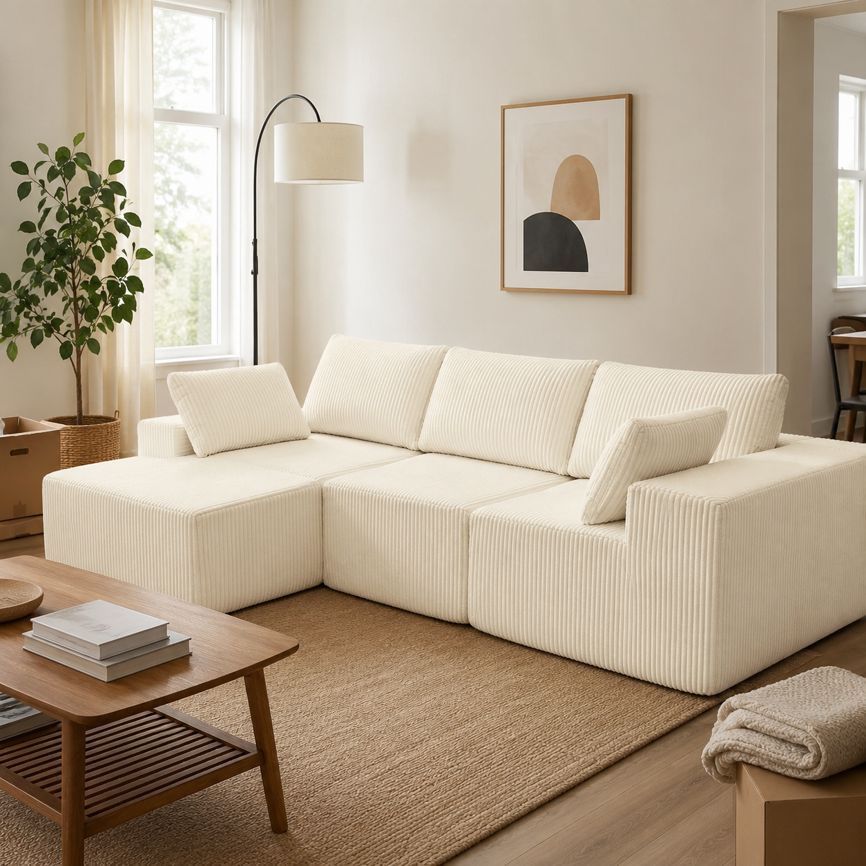 108" Modular Corduroy Sectional Sofa