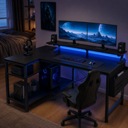 L-Shaped Gaming Desk with LED & Power