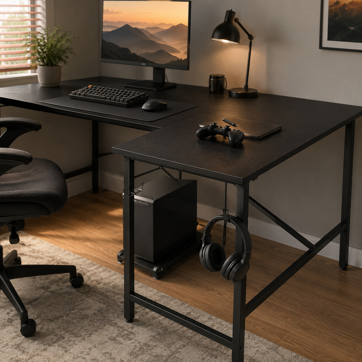 L-Shaped Computer Desk with CPU Stand