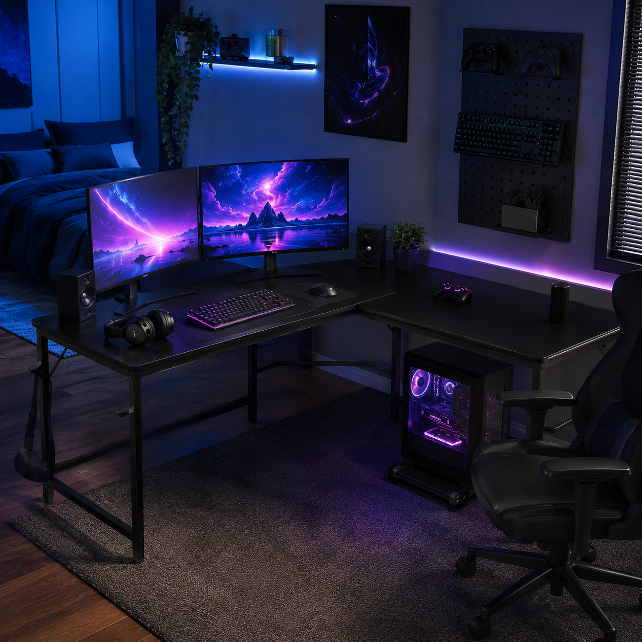 L-Shaped Computer Desk with CPU Stand