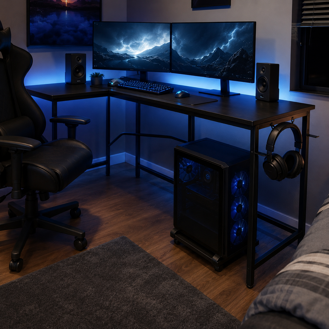 L-Shaped Computer Desk with CPU Stand