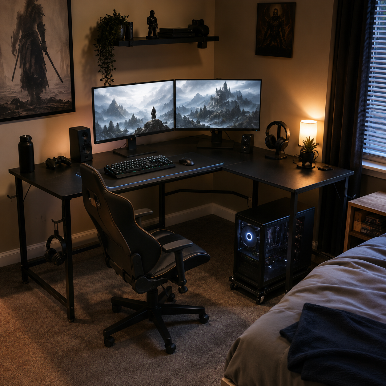 L-Shaped Computer Desk with CPU Stand