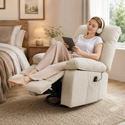 Chenille Swivel Rocker Recliner Chair with Heat, 8-Motor Vibration Massage & Manual Footrest
