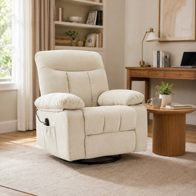 Chenille Swivel Rocker Recliner Chair with Heat, 8-Motor Vibration Massage & Manual Footrest