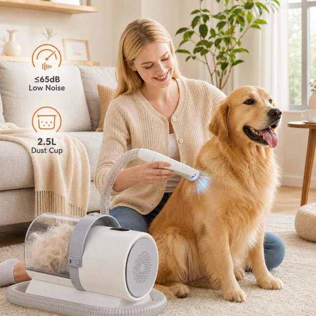 5-in-1 Dog & Cat Grooming Vacuum Kit with Clippers, 10 kPa Suction & 2.5 L Dust Cup