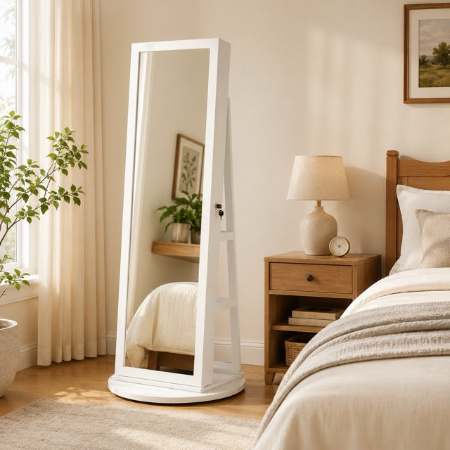 47.2-Inch Wall- and Door-Mounted Jewelry Cabinet with Full-Length Mirror, LED Lights & Large Storage