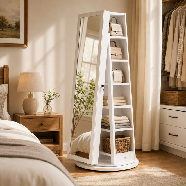 47.2-Inch Wall- and Door-Mounted Jewelry Cabinet with Full-Length Mirror, LED Lights & Large Storage