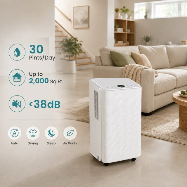 Large-Room Dehumidifier for 2,500–5,500 Sq. Ft. with 3 Modes, Built-In Pump & Continuous Drainage