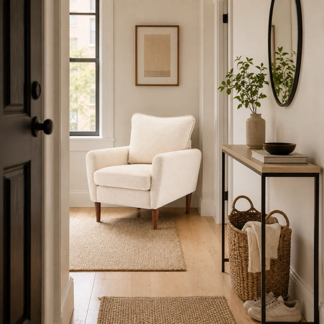 Modern Accent Reading Chair with Cushioned Seat & Wooden Legs – Wide Single Leisure Armchair