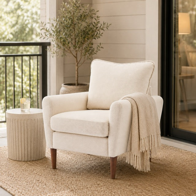 Modern Accent Reading Chair with Cushioned Seat & Wooden Legs – Wide Single Leisure Armchair