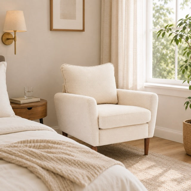 Modern Accent Reading Chair with Cushioned Seat & Wooden Legs – Wide Single Leisure Armchair