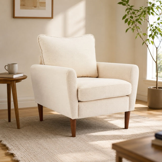 Modern Accent Reading Chair with Cushioned Seat & Wooden Legs – Wide Single Leisure Armchair