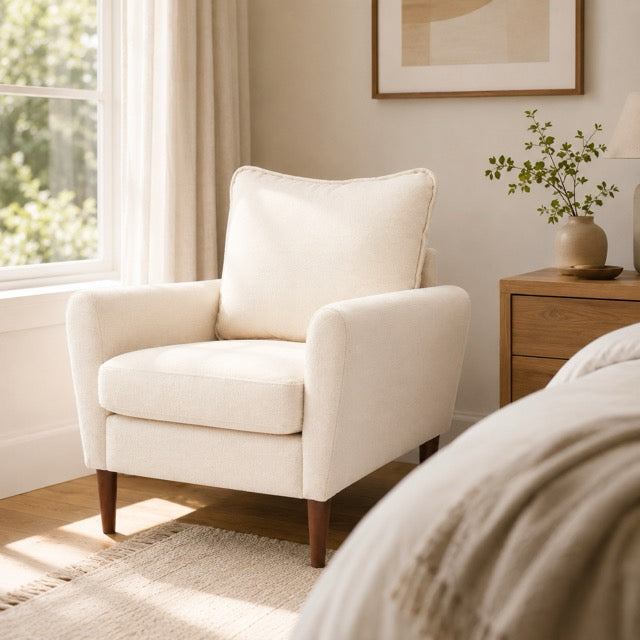 Modern Accent Reading Chair with Cushioned Seat & Wooden Legs – Wide Single Leisure Armchair
