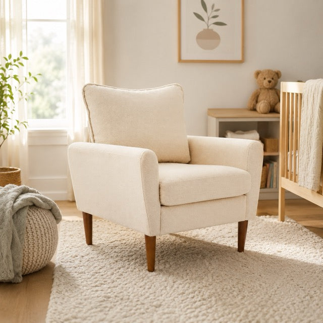 Modern Accent Reading Chair with Cushioned Seat & Wooden Legs – Wide Single Leisure Armchair