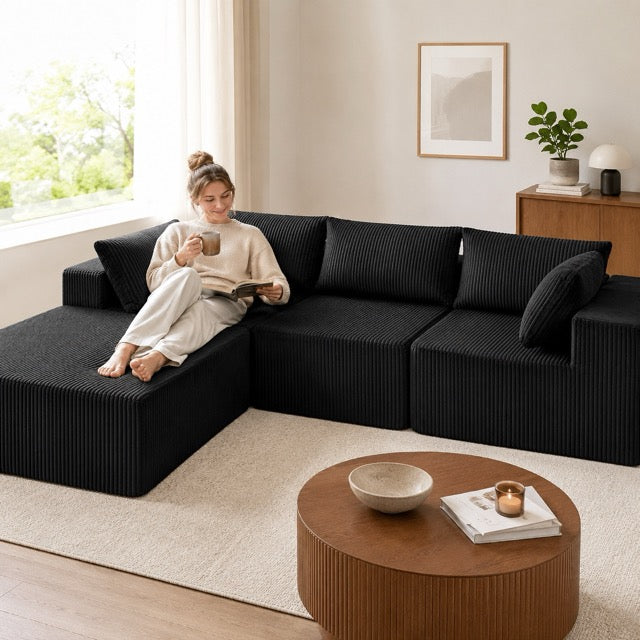 108" Modular L-Shaped Sofa with Chaise Lounge – Upholstered Boneless Sectional Sofa Bed