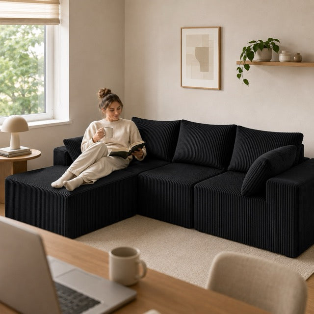 108" Modular L-Shaped Sofa with Chaise Lounge – Upholstered Boneless Sectional Sofa Bed