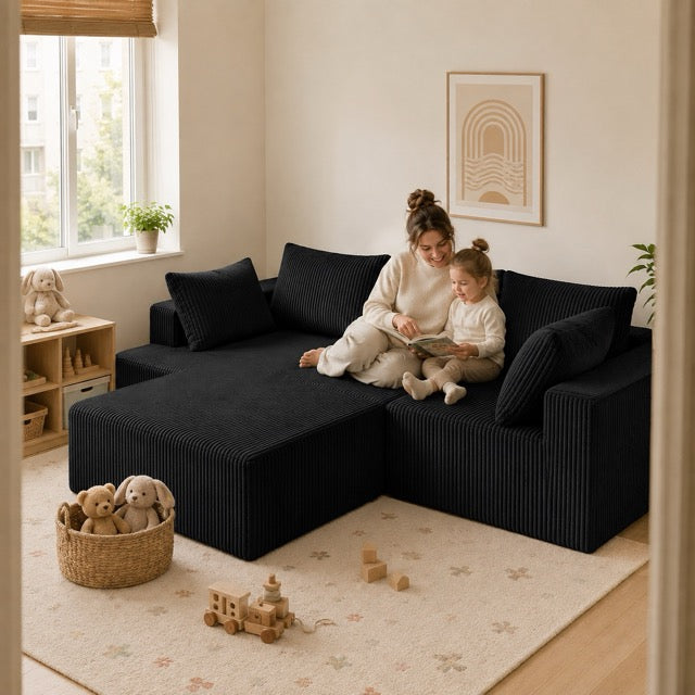 108" Modular L-Shaped Sofa with Chaise Lounge – Upholstered Boneless Sectional Sofa Bed