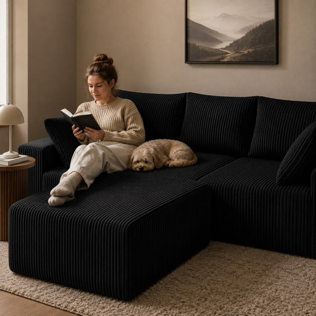 108" Modular L-Shaped Sofa with Chaise Lounge – Upholstered Boneless Sectional Sofa Bed
