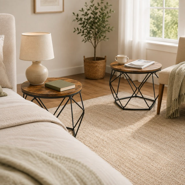 Modern geometric style coffee table set (2-piece), round stackable side table with hidden storage space