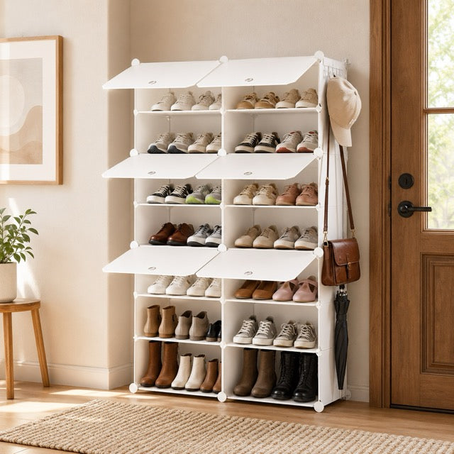Shoe Storage Cabinet with Door – 6 or 8-Tier Stackable Organizer for Entryway & Bedroom