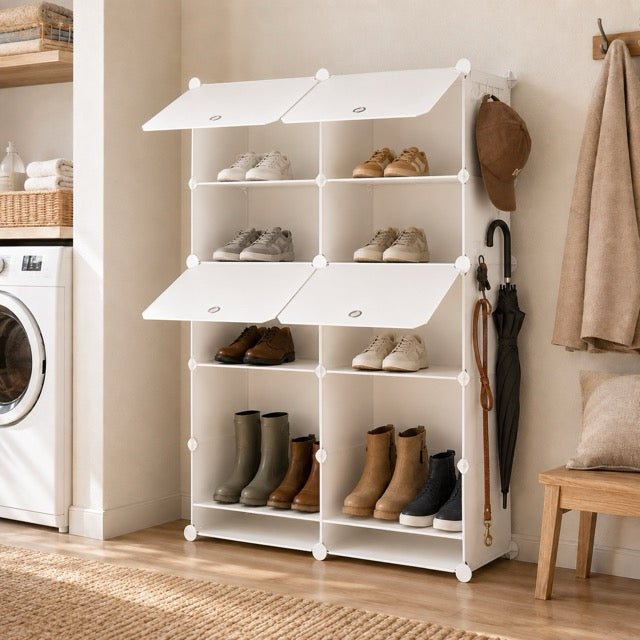 Shoe Storage Cabinet with Door – 6 or 8-Tier Stackable Organizer for Entryway & Bedroom
