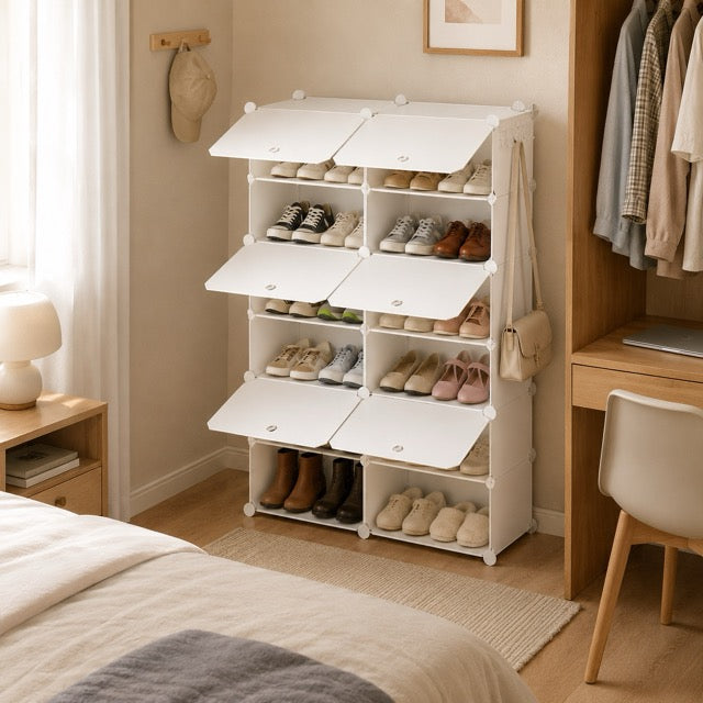 Shoe Storage Cabinet with Door – 6 or 8-Tier Stackable Organizer for Entryway & Bedroom