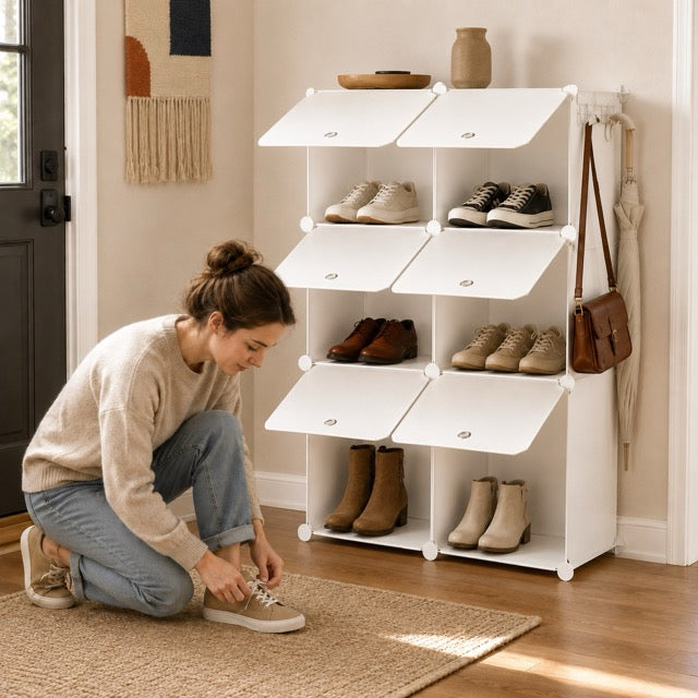 Shoe Storage Cabinet with Door – 6 or 8-Tier Stackable Organizer for Entryway & Bedroom