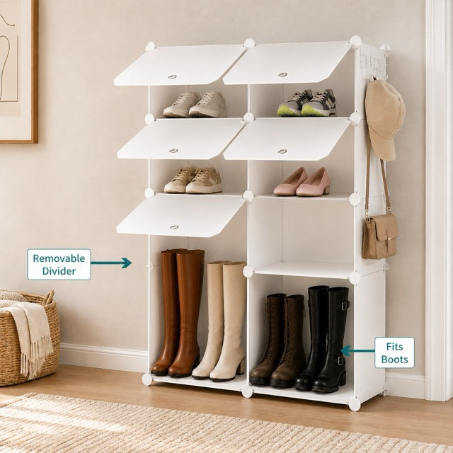 Shoe Storage Cabinet with Door – 6 or 8-Tier Stackable Organizer for Entryway & Bedroom