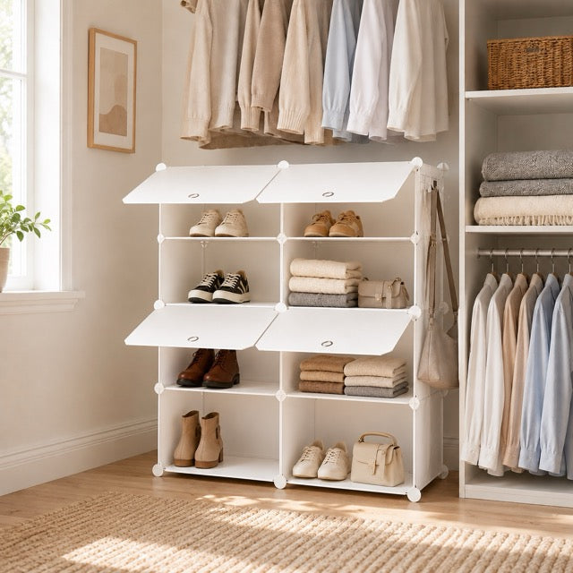 Shoe Storage Cabinet with Door – 6 or 8-Tier Stackable Organizer for Entryway & Bedroom