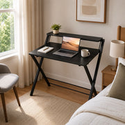 Folding Desk with Shelf – No Assembly, Space-Saving 2-Tier Computer Table for Home Office & Bedroom