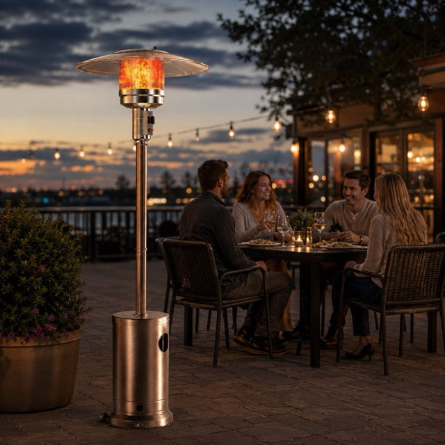 48,000 BTU Propane Patio Heater – Double-Layer Stainless Steel Burner, Tabletop & Safety Shutoff