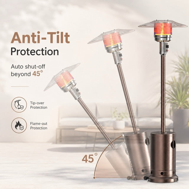 48,000 BTU Propane Patio Heater – Double-Layer Stainless Steel Burner, Tabletop & Safety Shutoff