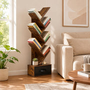 7-Tier Tree Bookshelf | Tall & Narrow Wooden Corner Shelf for Small Spaces