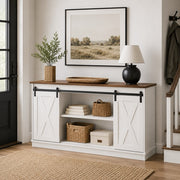 65" TV Stand with Sliding Doors | Double-Layer Storage Entertainment Center for Living Room