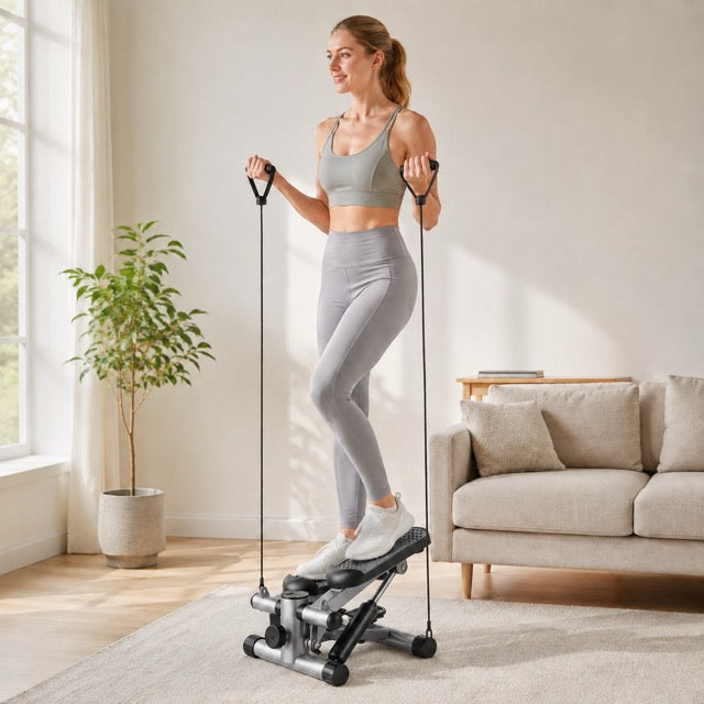 Mini Stepper with Resistance Bands, Adjustable Full Body Workout Machine for Home Fitness