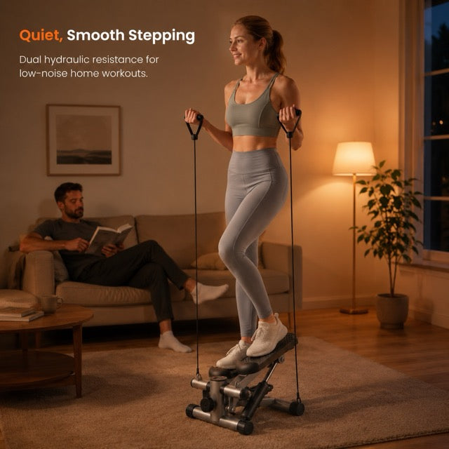 Mini Stepper with Resistance Bands, Adjustable Full Body Workout Machine for Home Fitness