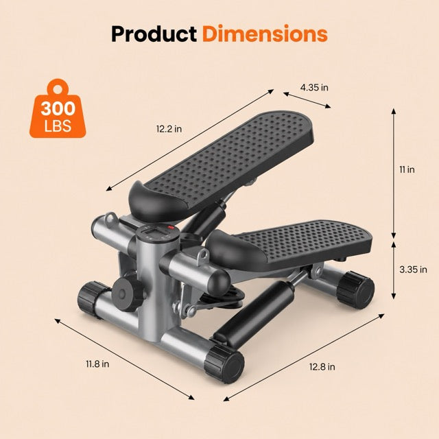 Mini Stepper with Resistance Bands, Adjustable Full Body Workout Machine for Home Fitness