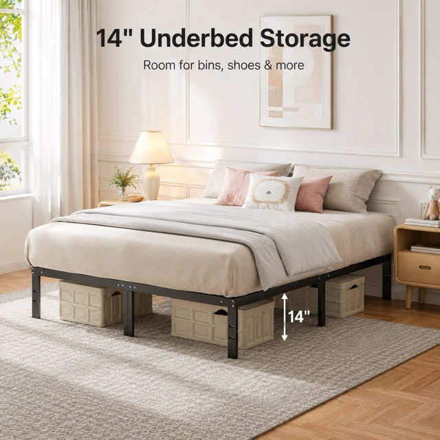 Heavy Duty Metal Bed Frame with Steel Slat Support